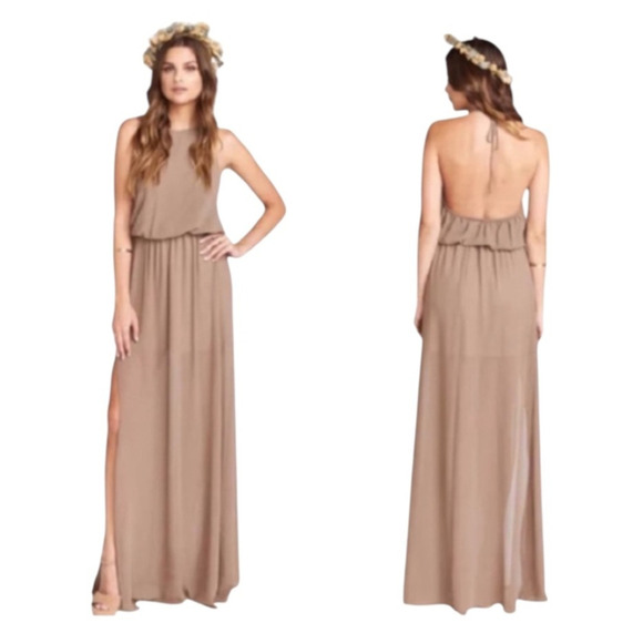 Show Me Your MuMu Heather Halter Maxi Dress Dune Women’s Size S Formal Wedding - Picture 1 of 11